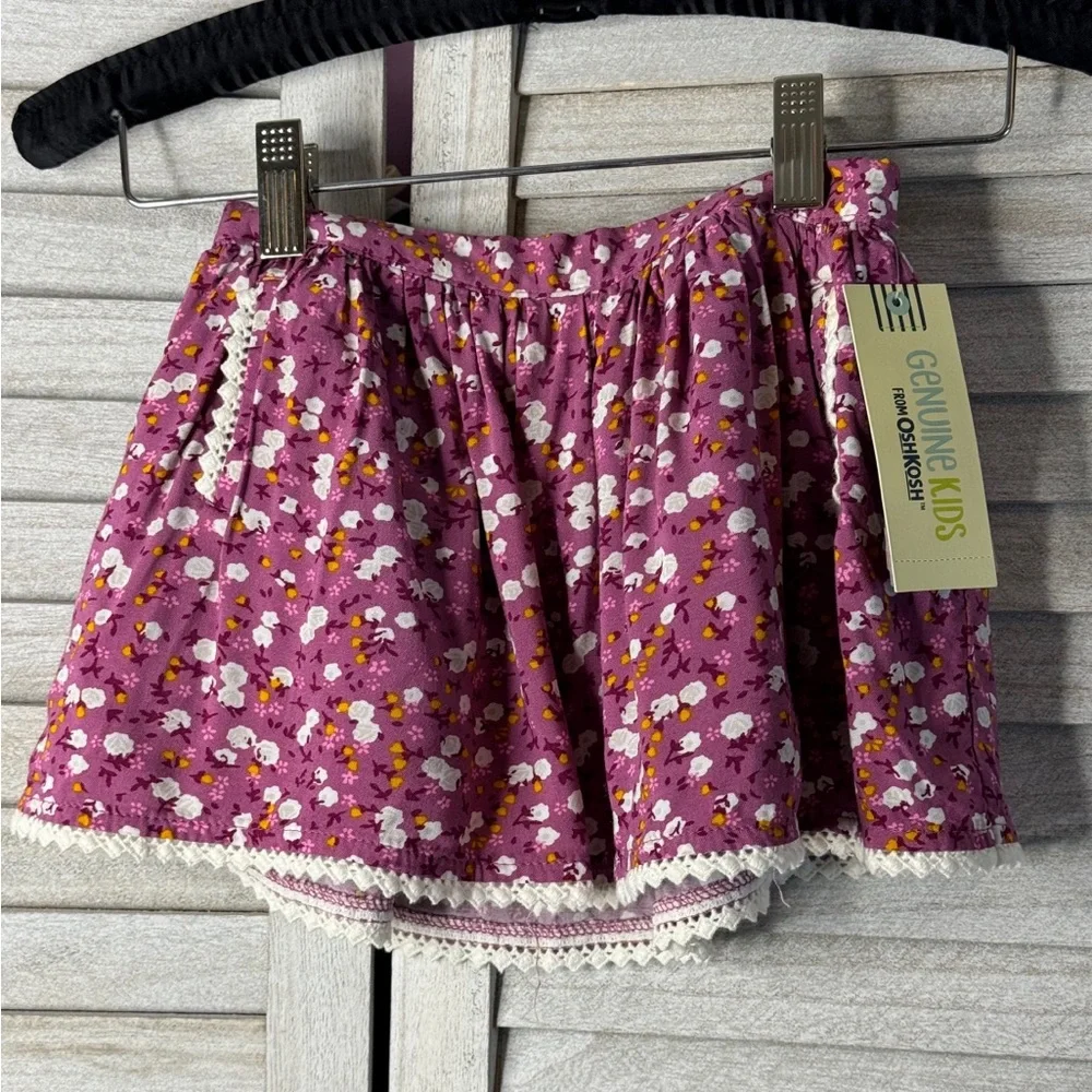 OshKosh B’gosh Purple Floral Skater Skirt Girls 2T NWT Cotton Lace Hem Coastal